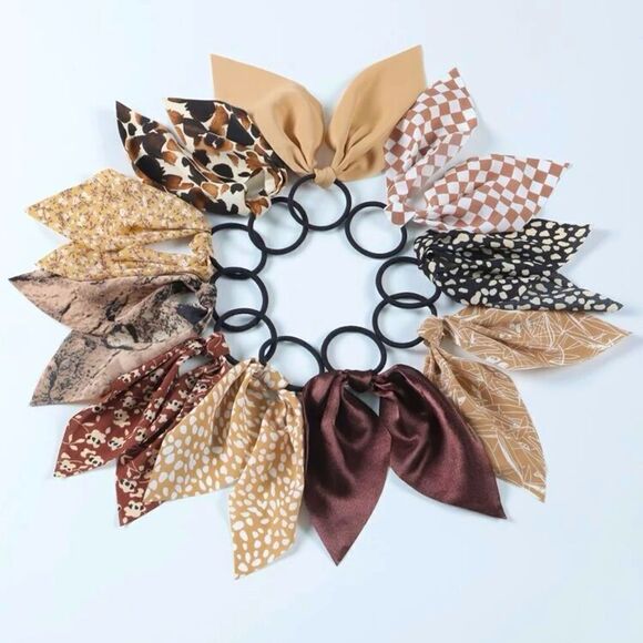 10pc Flower Print Scarf Hair Tie - Picture 1 of 2